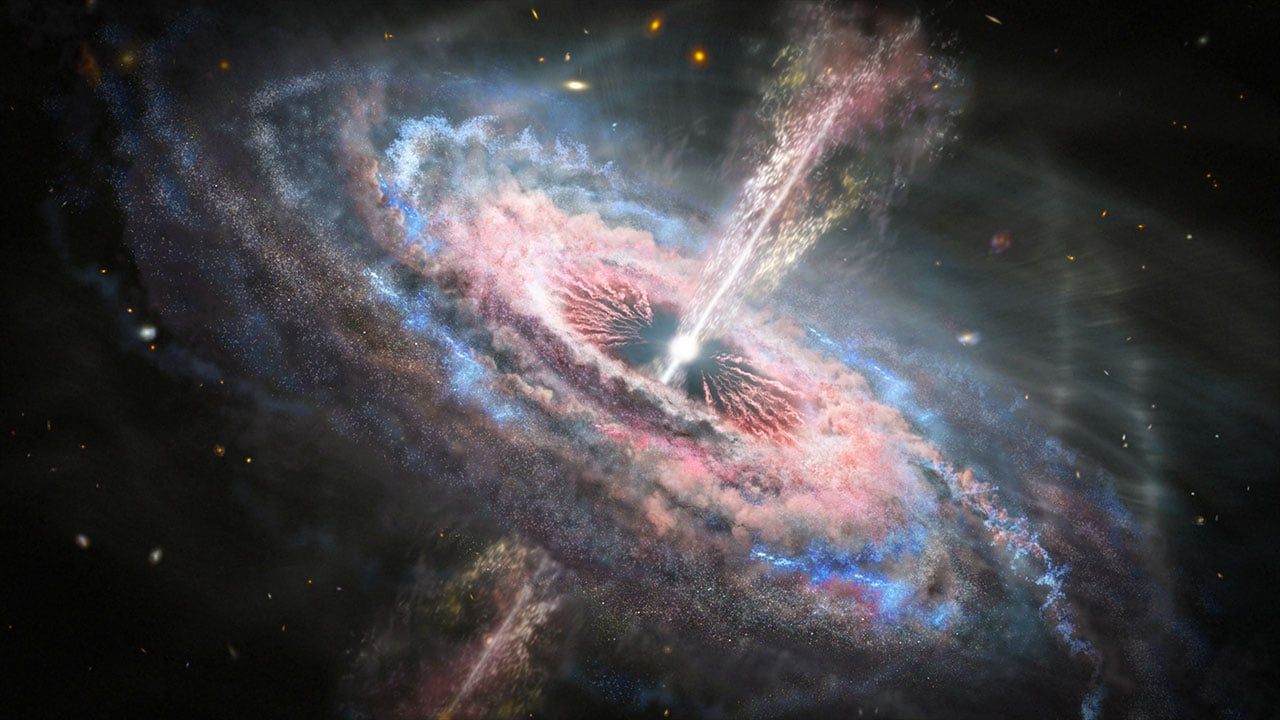 Violent gas winds ignite radio and infrared glow in dusty quasars