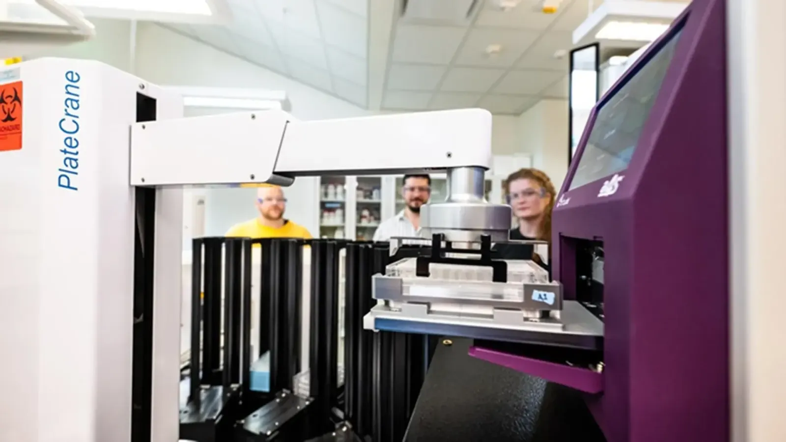 Automated laboratory equipment, like this robotic system, enables Schabacker's group to conduct high-throughput biological screening for the MELT-REE project.