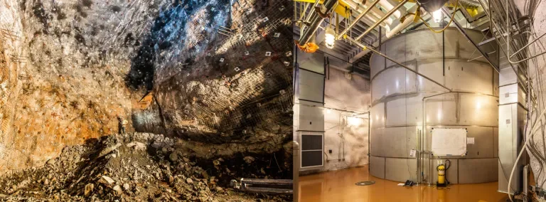 The LUX-ZEPLIN experiment operates nearly one mile below ground at the Sanford Underground Research Facility, using rock shielding and a large detector to search for dark matter.
